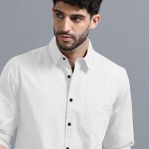 Men's Premium Solid White Cotton Casual Shirt