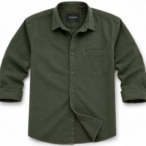 THINKER Men's Olive Green Premium Cotton Casual Shirt